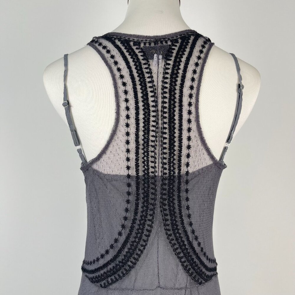 NWOT Johnny Was Biya Floral Mesh Embroidered Irregular Midi Dress Grey Size S - Picture 6 of 12
